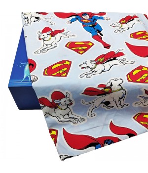 Yuhuang Lt.Blue Bottom 100% Cotton Fabric Cartoon Superman&Underdog Pattern Digital Print Sewing Material DIY Children Clothes