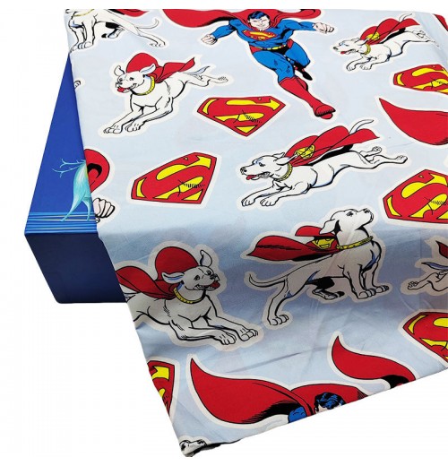 Yuhuang Lt.Blue Bottom 100% Cotton Fabric Cartoon Superman&Underdog Pattern Digital Print Sewing Material DIY Children Clothes